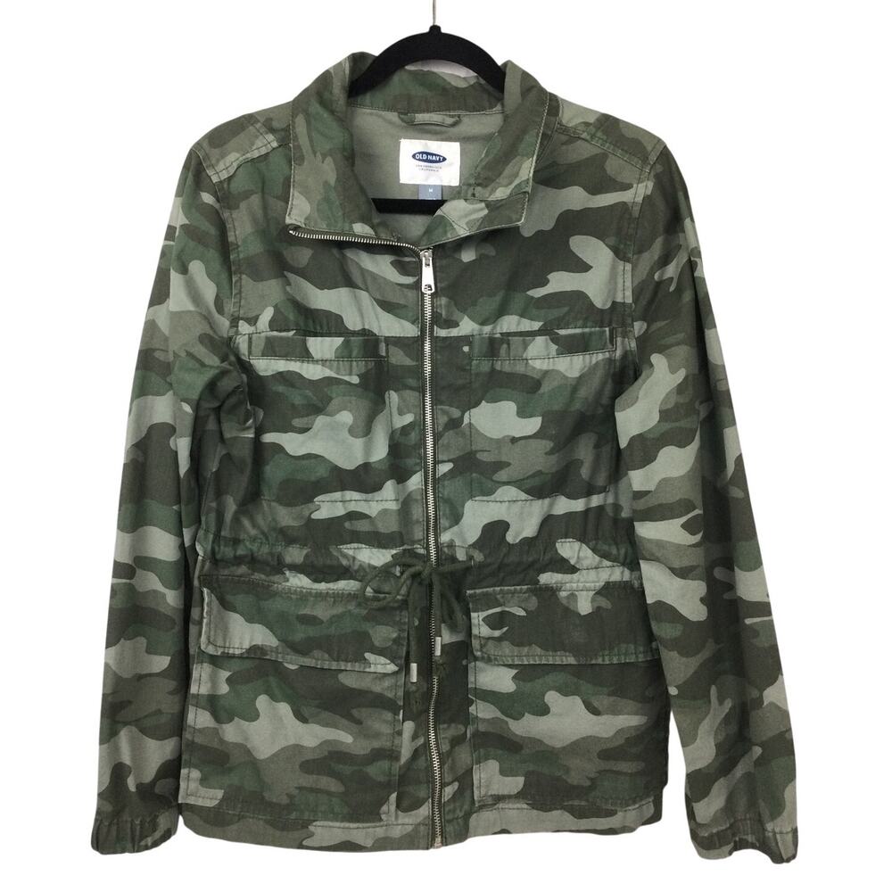 Old Navy Army Camo Jacket Women's M Utility Military Chic Full Zip Flap Pockets